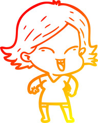 warm gradient line drawing happy cartoon girl