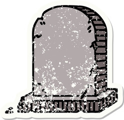 traditional distressed sticker tattoo of a grave stone