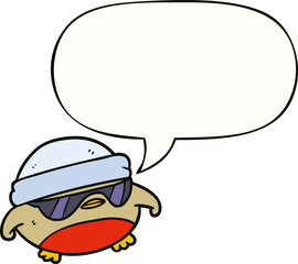 cool christmas robin cartoon and sunglasses and speech bubble