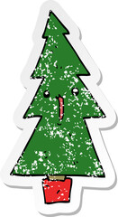 distressed sticker of a cartoon christmas tree