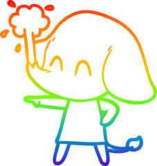 rainbow gradient line drawing cute cartoon elephant spouting water