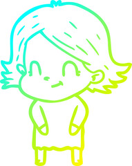 cold gradient line drawing cartoon friendly girl