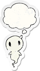 cartoon ghost and thought bubble as a distressed worn sticker