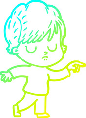 cold gradient line drawing cartoon woman