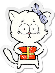 distressed sticker of a cartoon cat