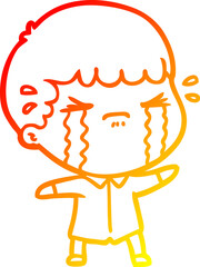 warm gradient line drawing cartoon man crying