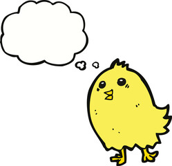 cartoon happy yellow bird with thought bubble