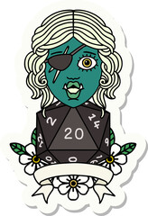 half orc rogue character with natural twenty dice roll sticker