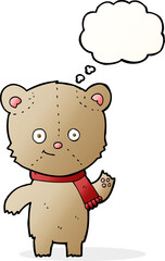 cartoon teddy bear waving with thought bubble