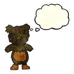 cartoon teddy black bear with thought bubble