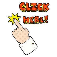 cartoon click here sign with finger