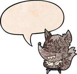cartoon halloween werewolf and speech bubble in retro texture style