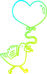 cold gradient line drawing cartoon bird with heart balloon