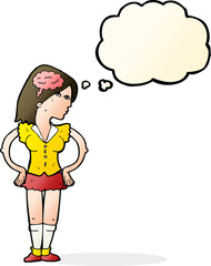 cartoon intelligent woman with thought bubble