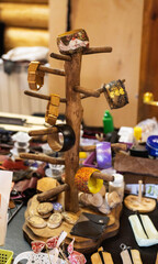 Souvenir bracelets on hand are sold in a souvenir shop. Handmade.