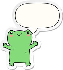 cute cartoon frog and speech bubble sticker