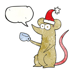 speech bubble textured cartoon mouse wearing christmas hat