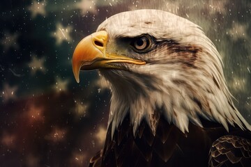 Double Exposure image of A Bald Eagle and the American Flag for Memorial Day Generative AI