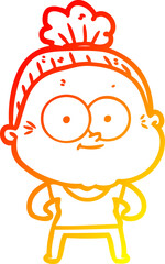 warm gradient line drawing cartoon happy old woman