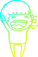 cold gradient line drawing cartoon laughing man