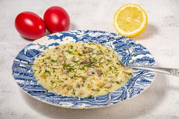 Magiritsa - Greek lamb soup with egg and lemon sauce. Traditional Easter dish