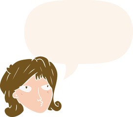 cartoon woman and speech bubble in retro style