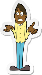 sticker of a cartoon man shrugging shoulders