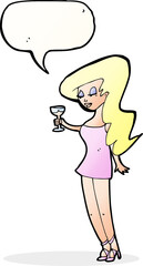 cartoon woman at party with speech bubble