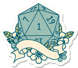 natural one d20 dice roll sticker