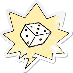 cartoon dice and speech bubble distressed sticker
