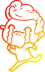 warm gradient line drawing cartoon man crying