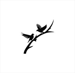 Two sitting birds silhouette vector art.