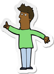 sticker of a cartoon man advising caution