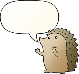 cartoon hedgehog and speech bubble in smooth gradient style