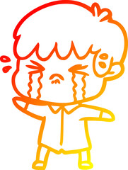 warm gradient line drawing cartoon boy crying
