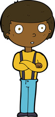 cartoon staring boy with folded arms