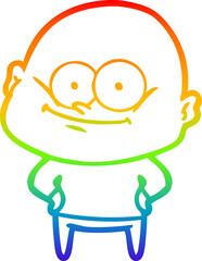 rainbow gradient line drawing cartoon bald man staring