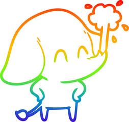 rainbow gradient line drawing cute cartoon elephant spouting water