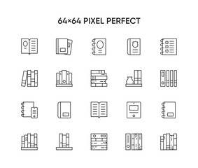 Book icon set in line style. Trendy outline symbols for mobile apps and website design.