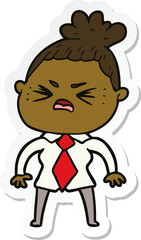 sticker of a cartoon angry woman