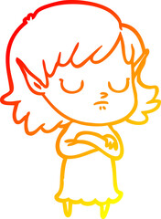 warm gradient line drawing cartoon elf girl
