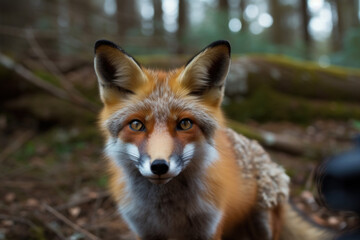 Obraz premium beautiful red fox looking at the camera.