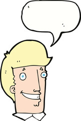 cartoon happy man with speech bubble