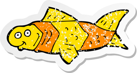 retro distressed sticker of a cartoon funny fish