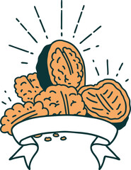 banner with tattoo style walnuts with shell