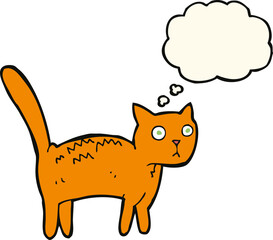 cartoon frightened cat with thought bubble