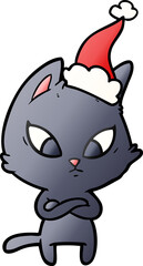 confused gradient cartoon of a cat wearing santa hat