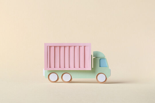 Pastel-colored papercraft delivery truck.