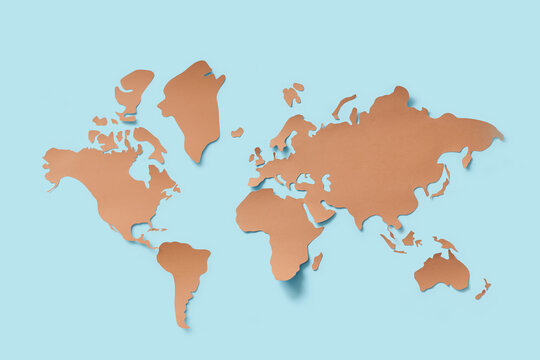 Decorative brown paper cut world map.