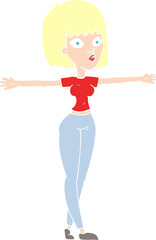 flat color illustration of a cartoon woman spreading arms